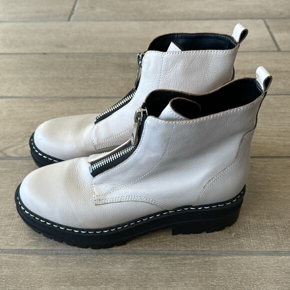 Marc Fisher LTD Paralee Lug-Sole Zip Cream Combat Boots Size: 9 - Picture 6 of 8